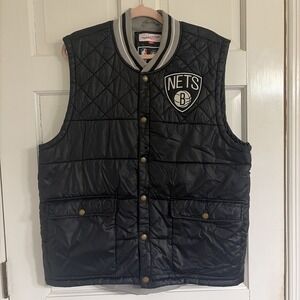 Mitchell Ness Brooklyn Nets Puffer Vest Snap Up NBA Flawed See Pics Sz XL